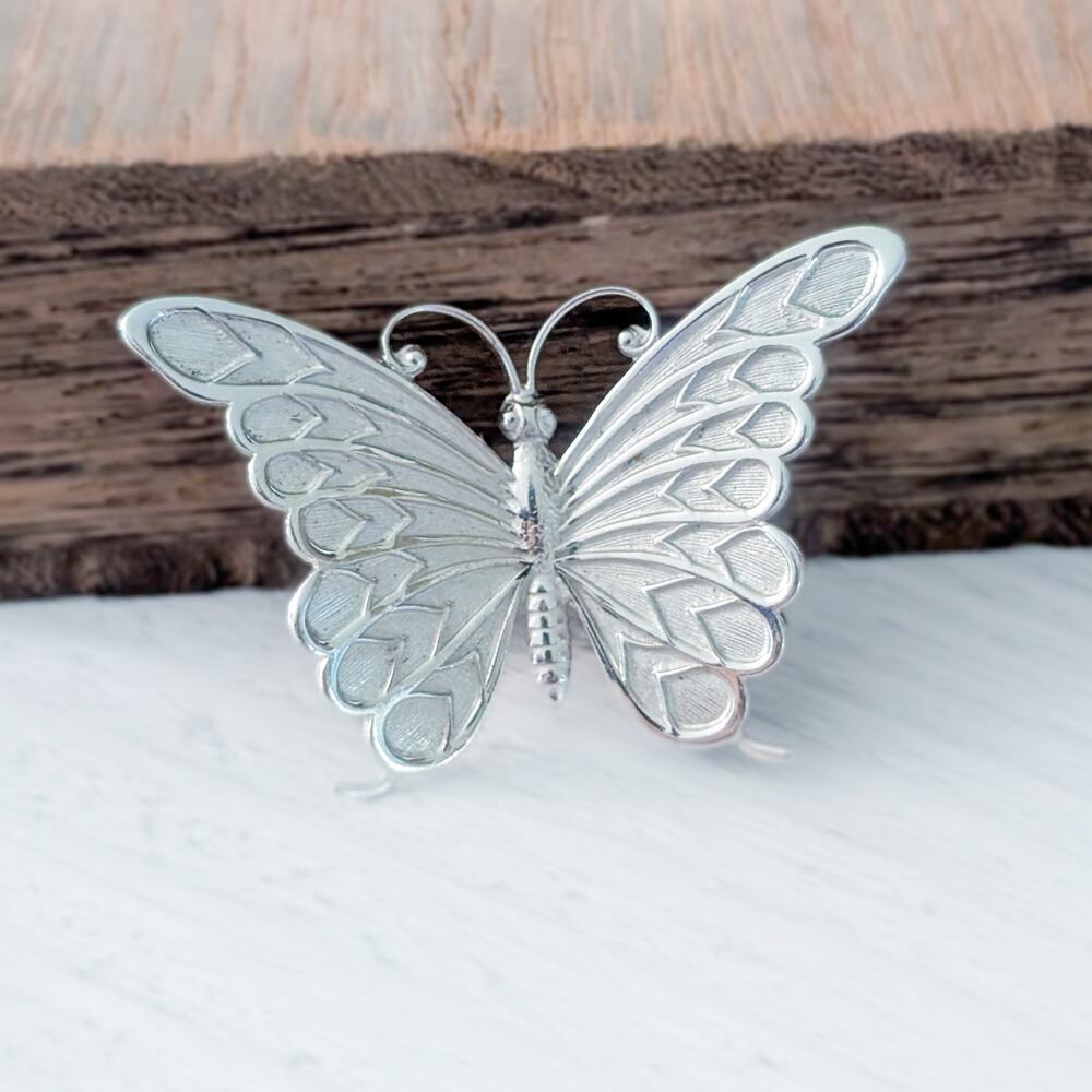 Vintage Beau Sterling Brooch / Vintage Pin Silver Butterfly